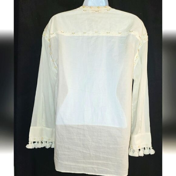 Tory Burch Ivory Cotton Boho Tunic w/Shells,Tassels & Embroidery Sz.XS Ret $225 - Picture 3 of 7